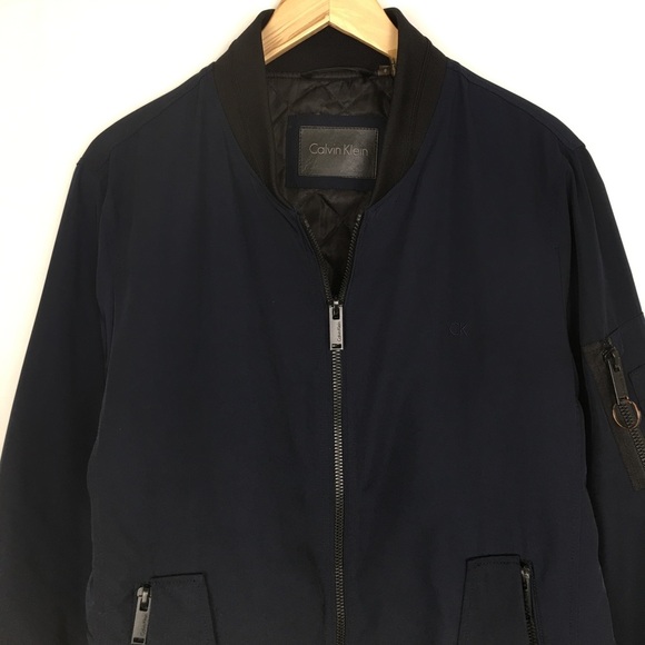 Calvin Klein Men’s Bomber Jacket Navy Blue Size Small Quilted Lining Full Zip - Picture 4 of 15